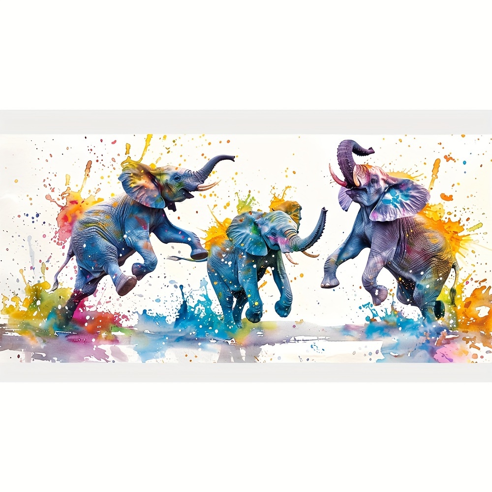 

1pc, 40 * 70cm/15.7 * 27.6in, Round Diamond Art Painting Set, 3 Elephants Playing In Water, Round Diamond, Diamond Crafts Art Large Size, Perfect For Diy Or Home Decoration, Family Gift
