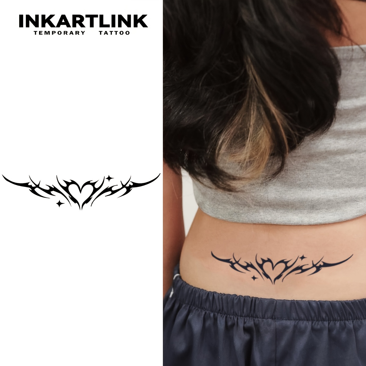 inkartlink temporary tattoo heart shaped   design waterproof lasts 1 2 weeks   art for waist body stylish body jewelry for parties events party accessories   tattoo