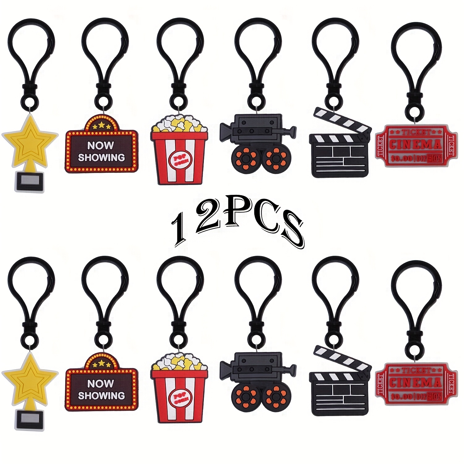 Image of 12pcs Movie Night Keychain Set - Cinema-themed Favors With , Microphone, Ticket, Popcorn & Projector Charms - Ideal For Birthday Parties & Backpack Charms Halloween Decorations