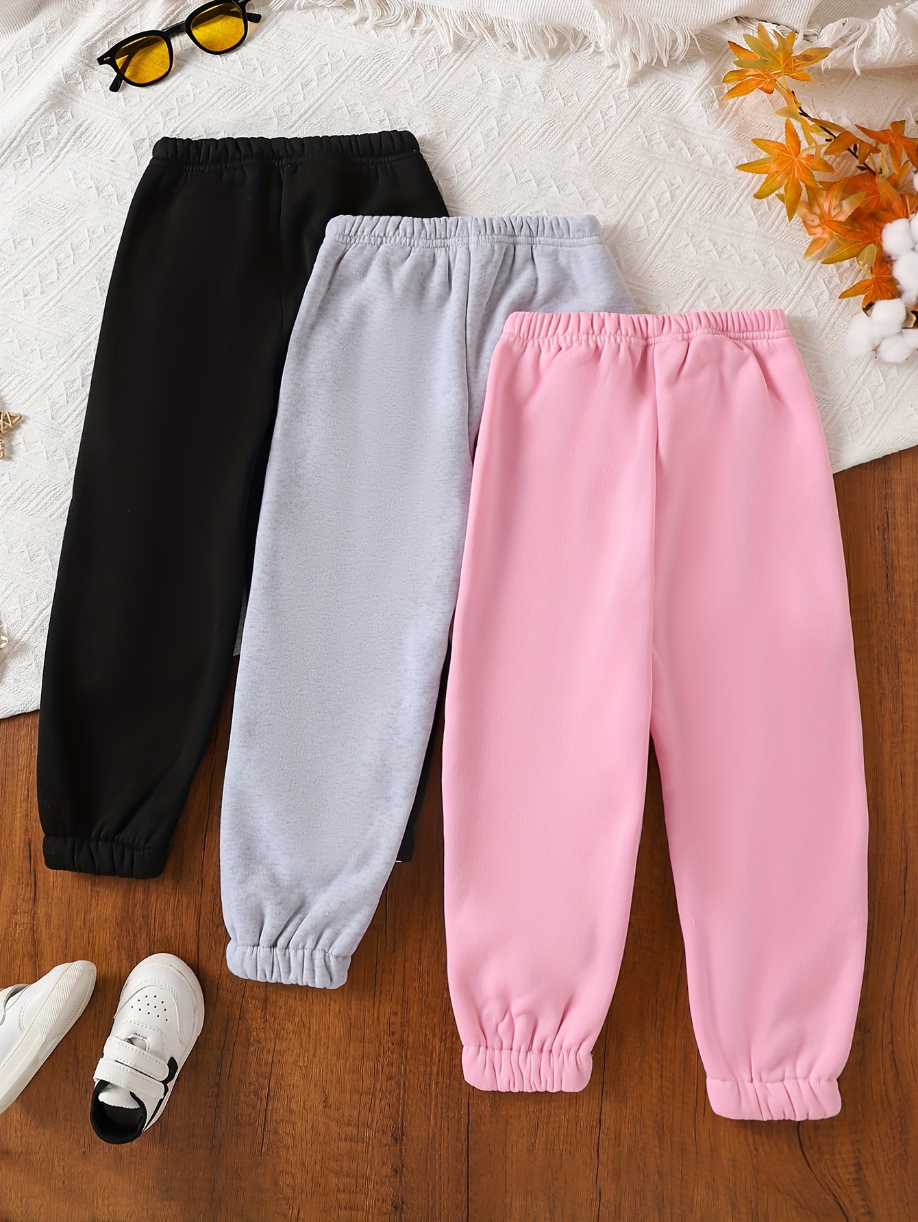 Girls' 3pcs Fleece-Lined Pants Set for Outdoor Activities
