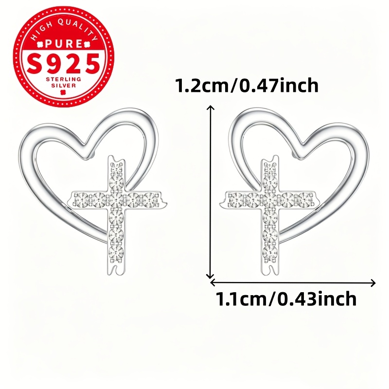 Women's S925 Silver Openwork Heart-Shaped Cross Stud Earrings — Gothic Style