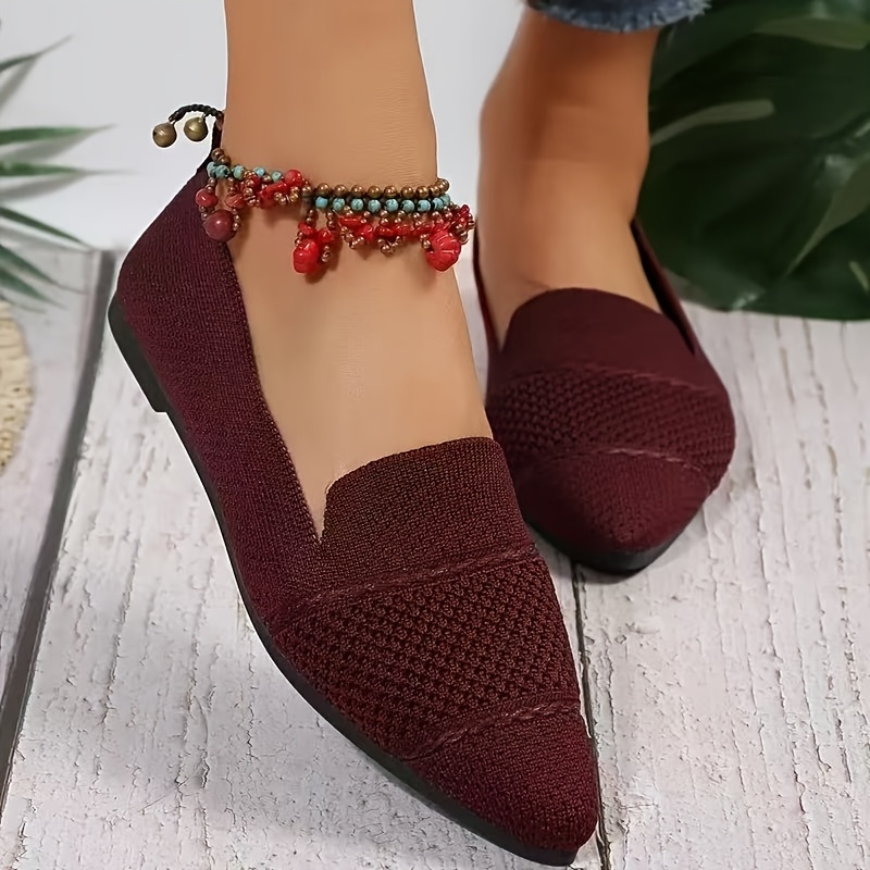 Elegant Ballet Flat Shoes For Women, Slip-On Breathable Soft Sole Daily Knitted Ballets, Point Toe Daily Wear