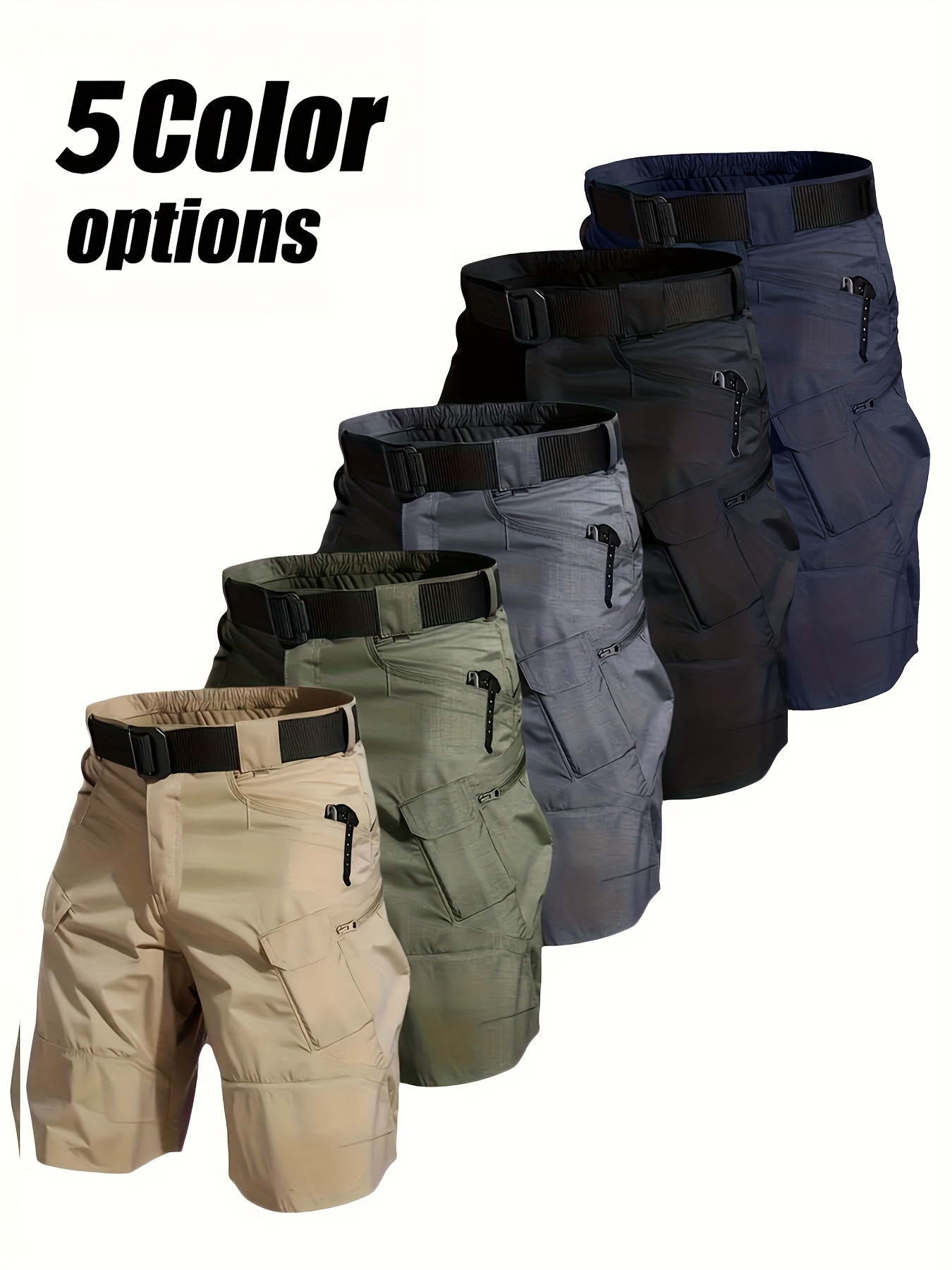 mens   cargo shorts multi pocket tear resistant durable solid color summer shorts for outdoor hiking beltless