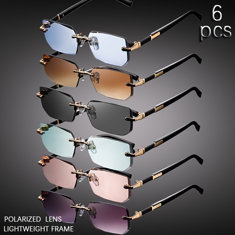 

6pcs Lunettes Monture, Monture En Métal, Lentilles PC Anti-éblouissement, Lunettes Unisexes À La Mode, Avec Arêtes En Métal, Pour L'escalade, La Pêche, , Les Accessoires De Photo Et