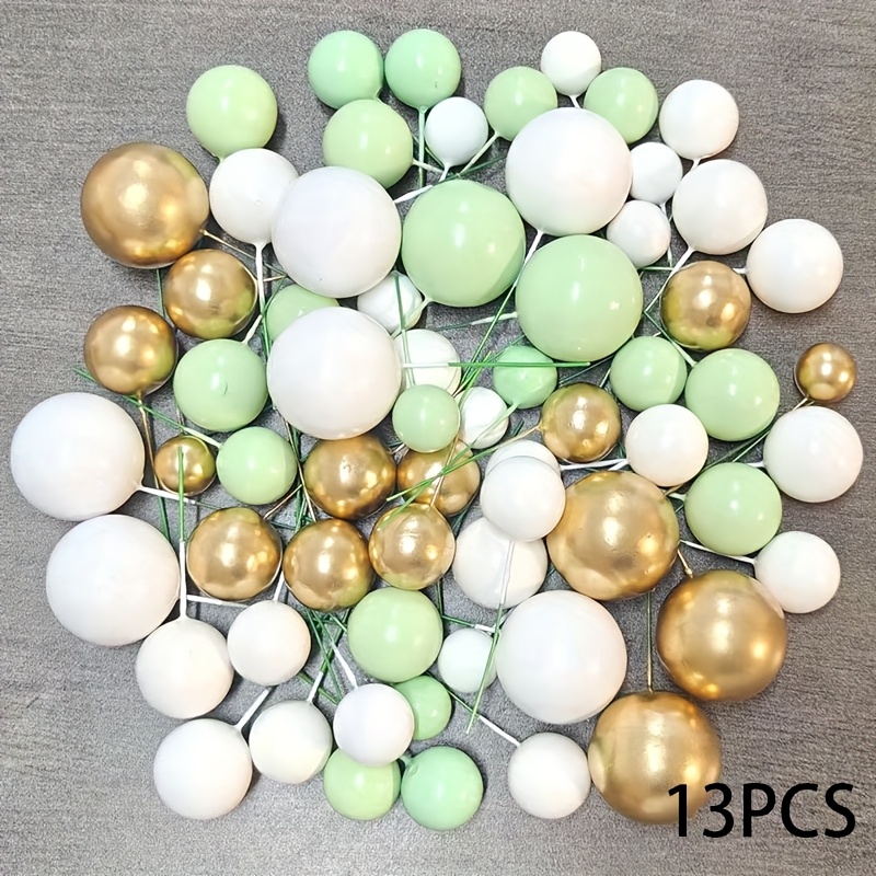 TEMU 13pcs Light Green, White, And Topper Balls, Cake Decoration Inserts, Suitable For Cake Decoration, Bakery Inserts, Dessert Table Decorations,