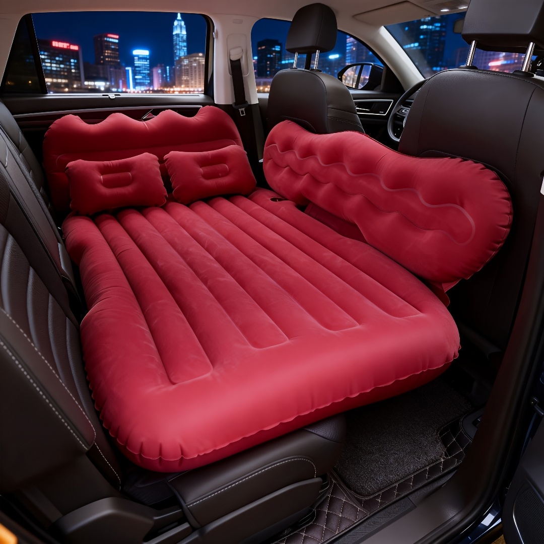 TEMU Luxury And Stylish Beige Car Inflatable Mattress, Portable And Foldable, With Pvc Flocking, Including Storage Bag, Air Pump And 2 Pillows, 2 ,