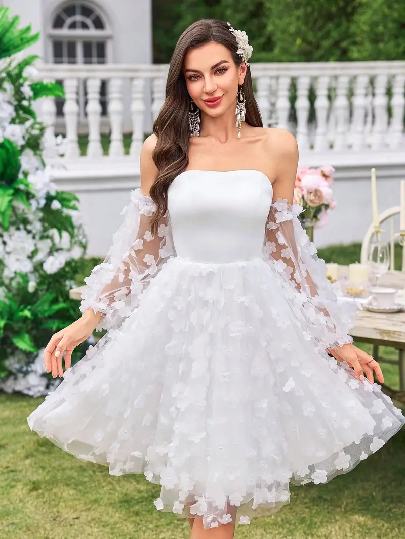 sleeveless off the shoulder women's short white wedding dresses BaoWw with Detachable Train A-Line Satin Mini Bridal Shower Dress A-Ivory at Amazon Women's Clothing store This chic short mini wedding dress is made from delicate organza fabric and features an enchanting off Short Wedding Dresses | The