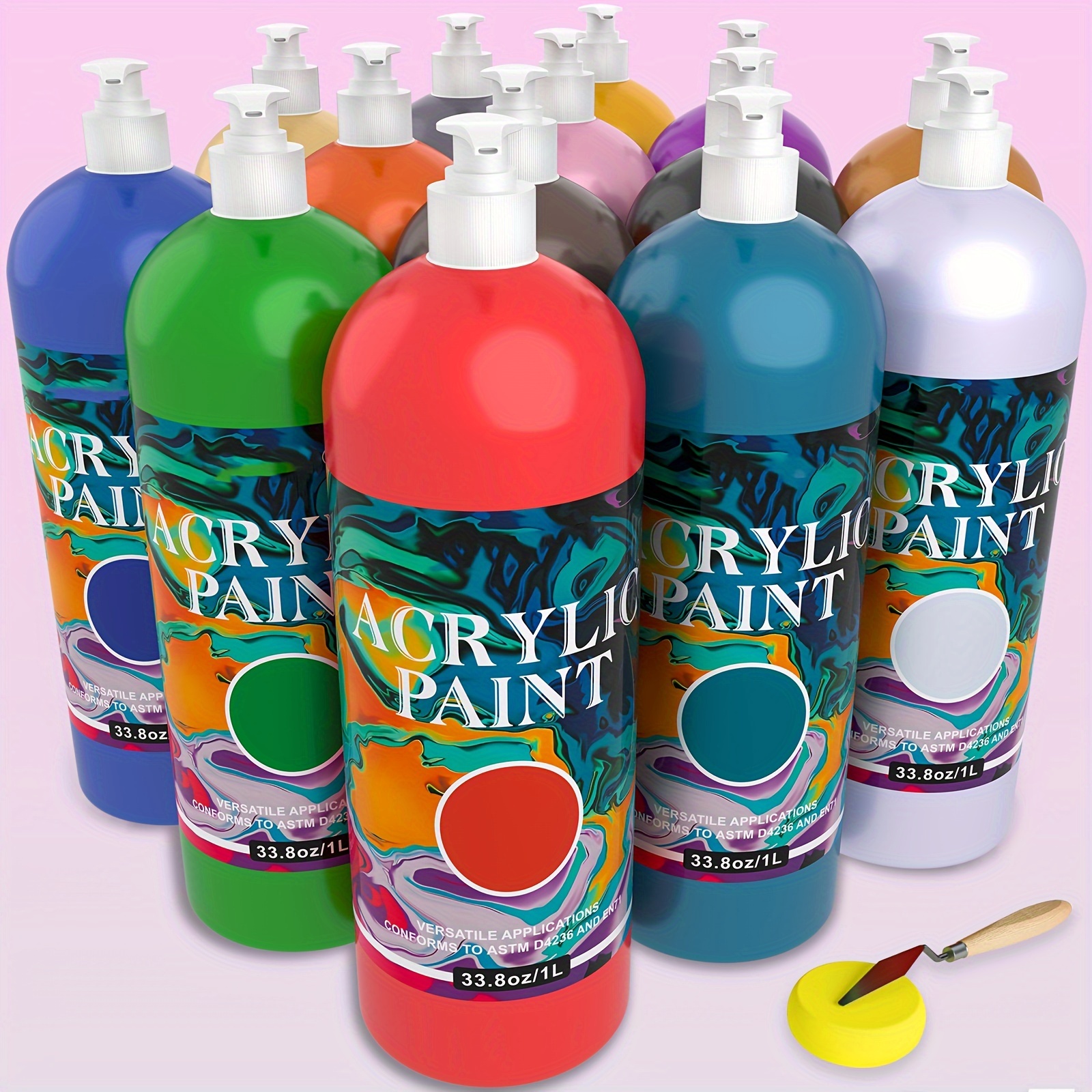TEMU 33.8oz/1000ml Acrylic Paint Sets For Adults, 14 Colors Large Bulk Acrylic Paints Kits For Artists/beginners, Acrylic Paint Sets For Canvas With