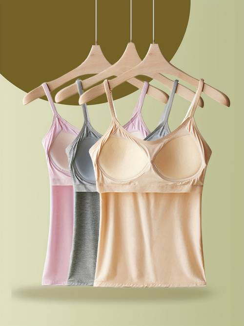 set of 3 womens camisoles with built in padded cups