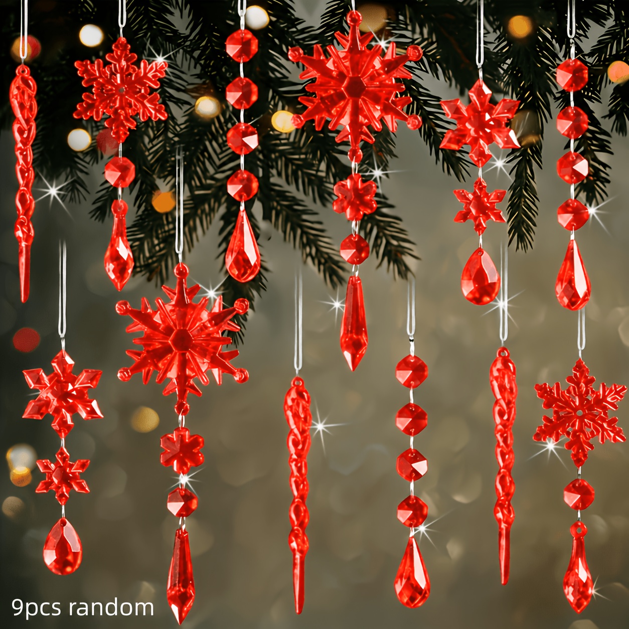 Image of Random 9pcs Crystal Snowflake Ornaments For Winter Acrylic Snowflake Decorations For Party Favor Celebration