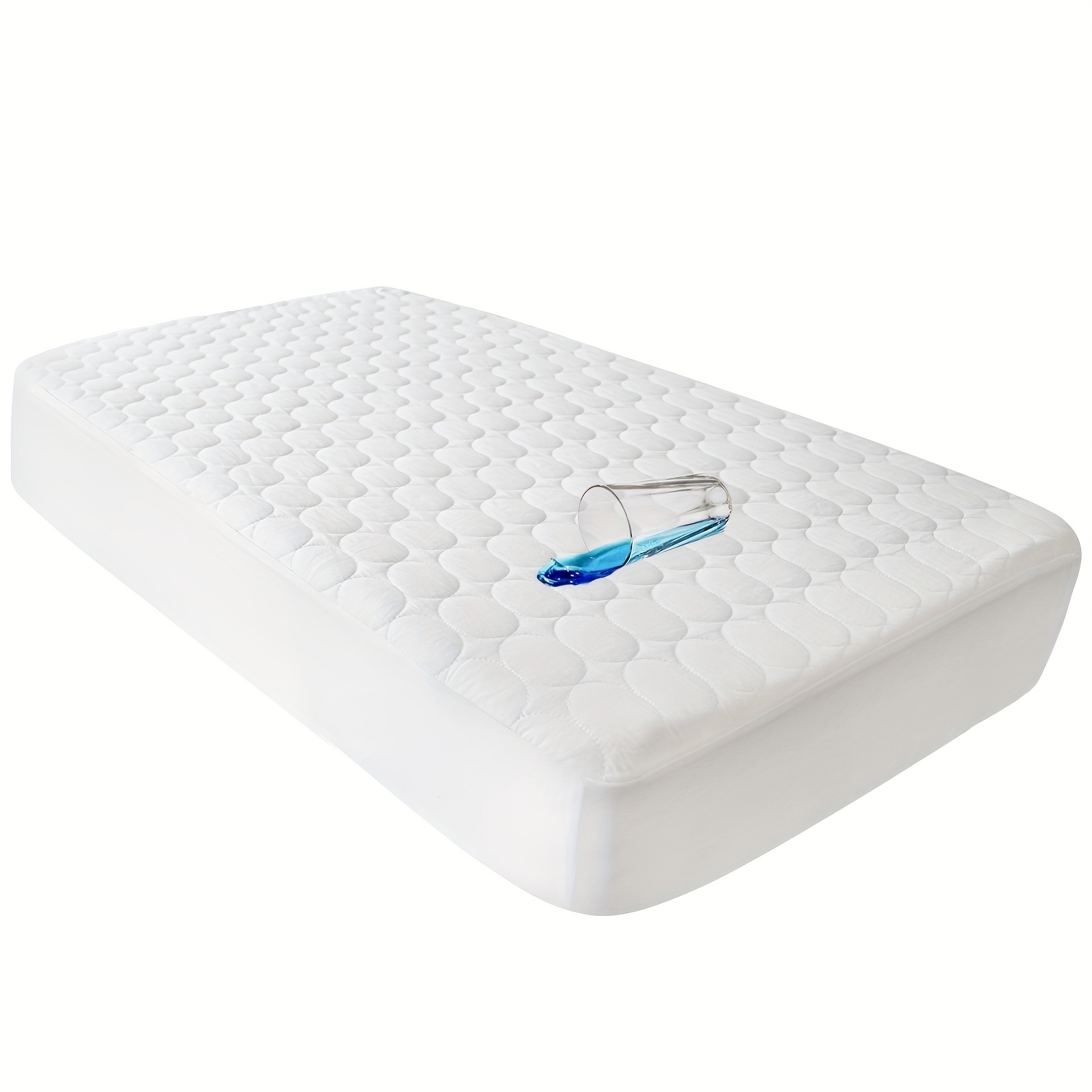 TEMU Waterproof Quilted Crib Mattress Protector - Soft Polyester Fabric, Fitted Cover For & , 52''x28'', White, Traditional Style, Machine Washable,