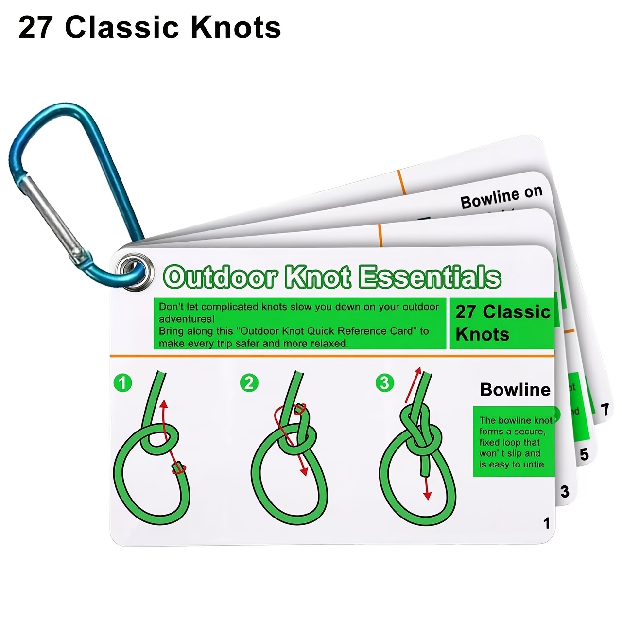 E-shop Outdoor-Knoten-Nachschlagewerk – Enthält 27 der besten Knoten für verschiedene Seilbindungen, mit einem Mini-Aufbewahrungsclip, ideal für