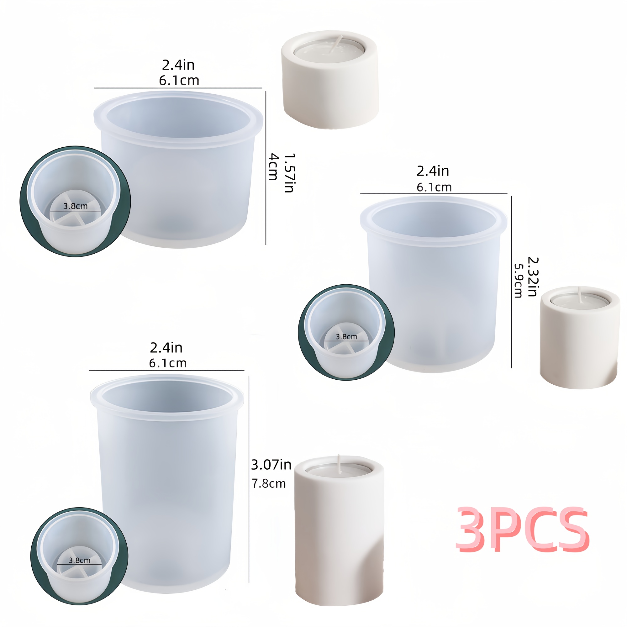 3pcs Plaster Candle Holder Silicone Molds, Clay Mold, Cylinder Candle Holder Molds, 3 Sizes Of Cylinder Plaster Molds For Handmade Concrete And Resin Crafts, Home Decor Casting Molds