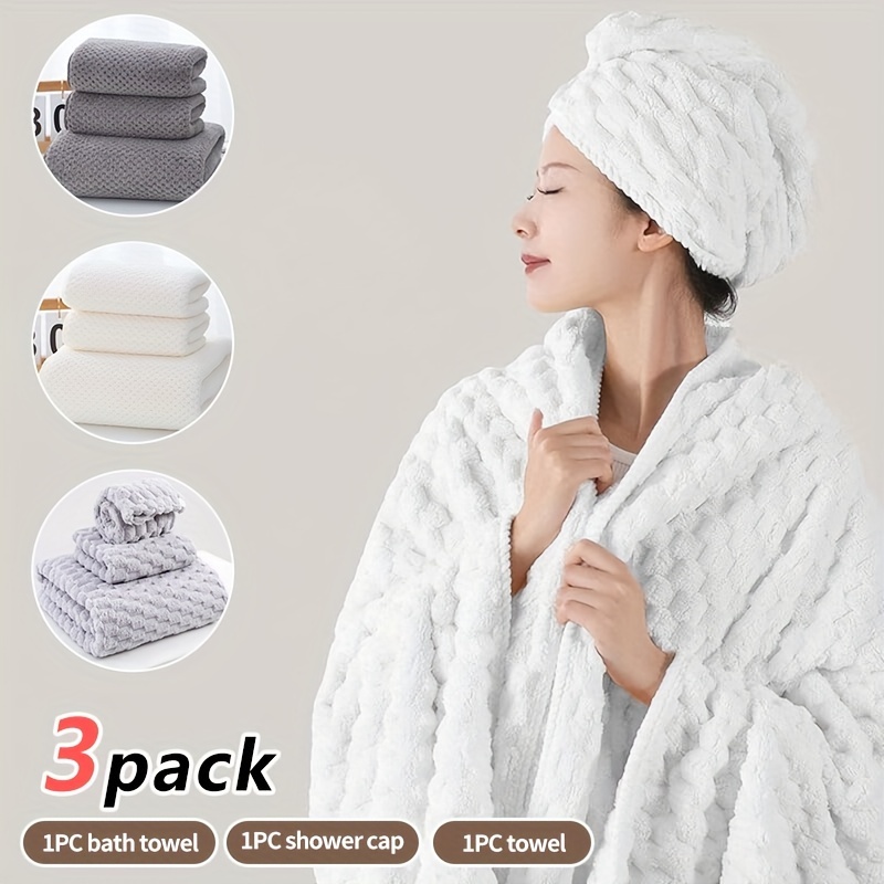 

3-piece Set Of Elegant Women's And Men's Universal Thickened Bath Towels For Household Use, Hotel Quick Drying Hair Cap, Large Wrap Bath Towel, Handkerchief, 3-piece Set