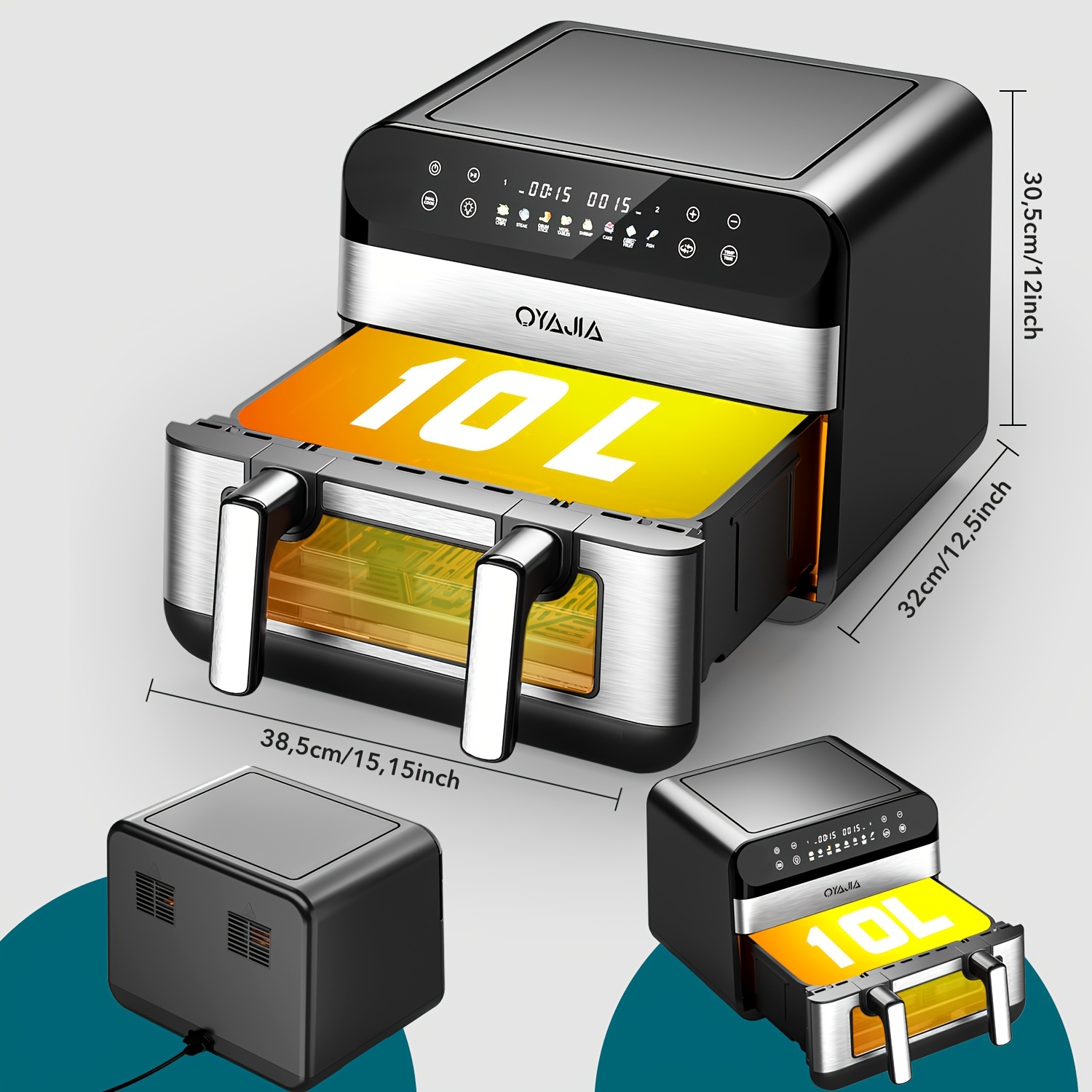 10L Dubbele Deur Airfryer met Gesplitste Kookfunctie 5L + 5L