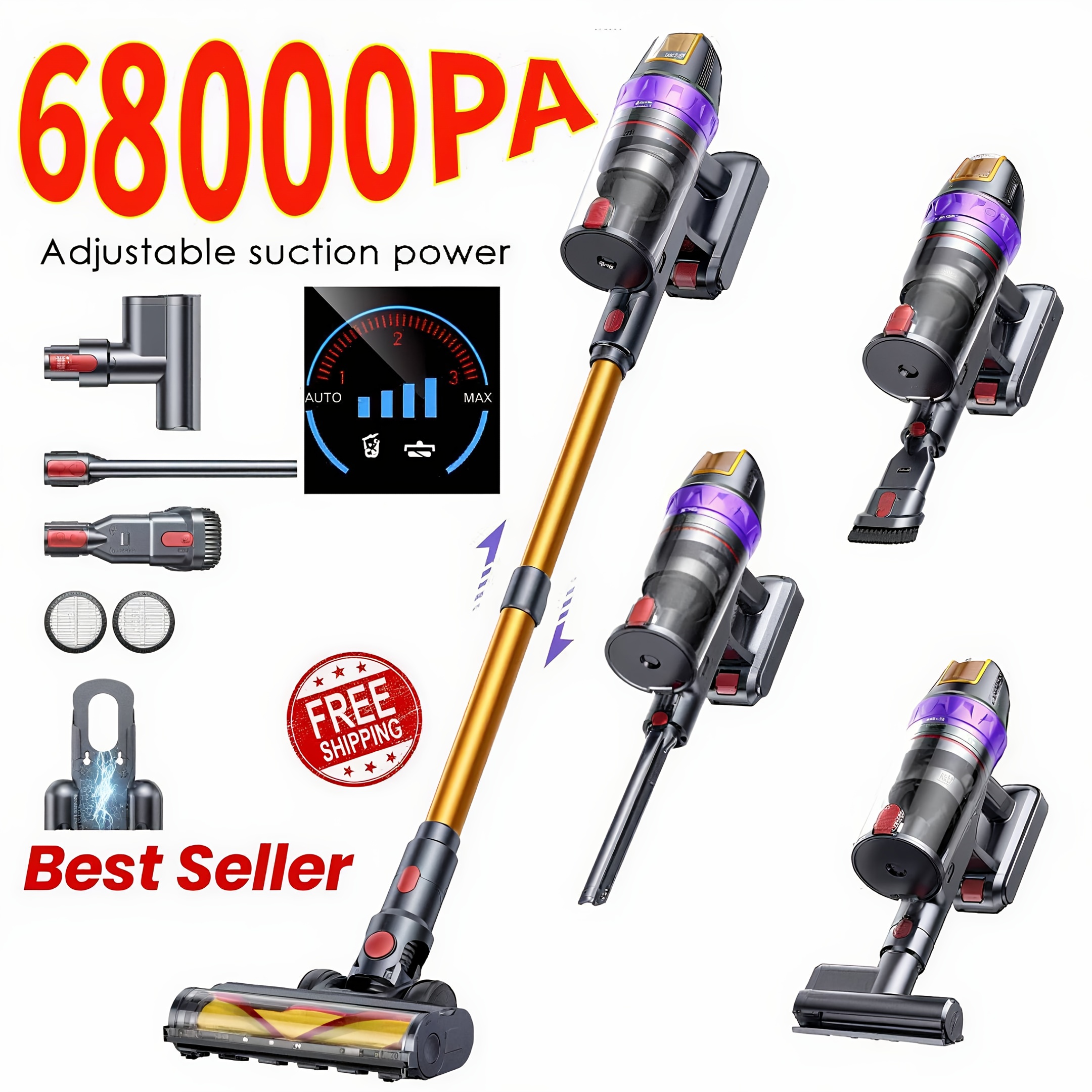 Buture VC90 68KPa/60Min Draadloze Stofzuiger, 1.5L Superstille en Krachtige Accu-Stofzuiger met LED Display