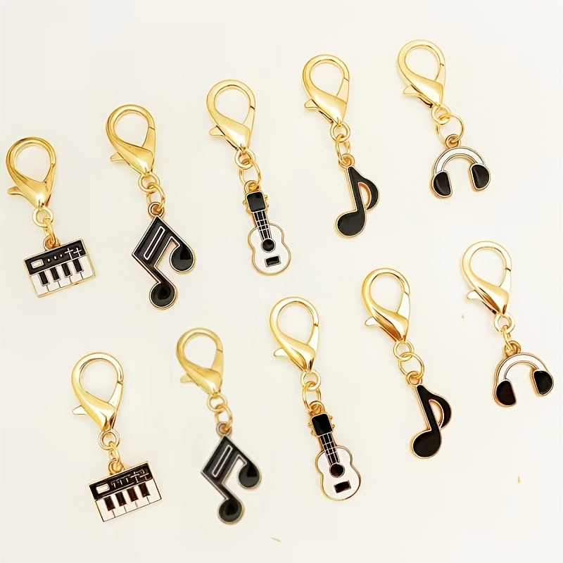 TEMU 10pcs -themed Keychains Featuring Piano Notes And Ukulele Designs, Cute And Personalized Bag Charms, Craft Keyhole Pendants And Accessories.