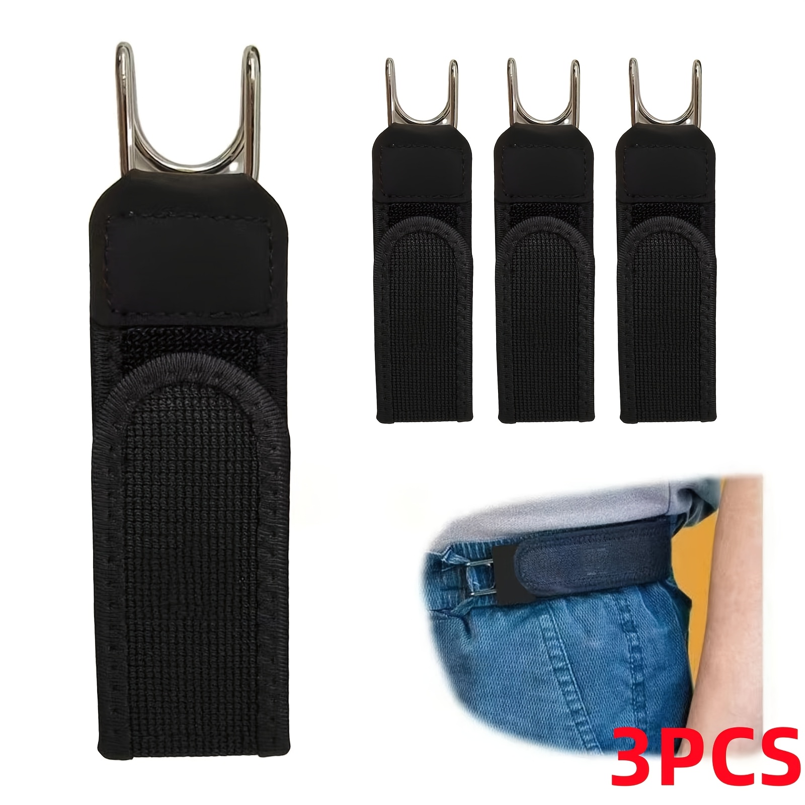 E-shop 3 Stück Metallhaken Elastikgürtel Unisex Schnallenlos Elastischer Unsichtbarer Taillengürtel Verschluss für Outdoor-Arbeit
