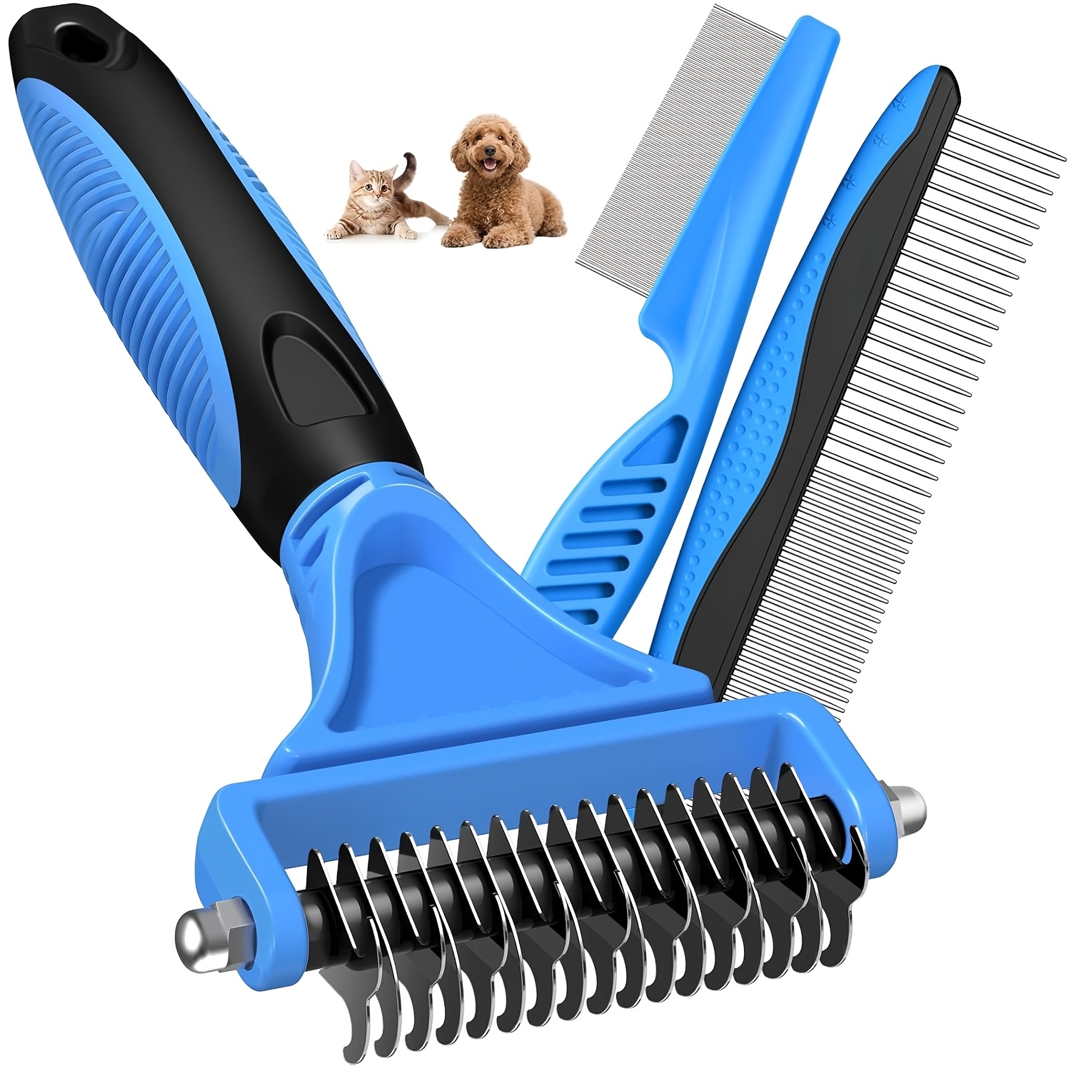 TEMU 3pcs Pet Grooming Set, Including A Pet Grooming Rake, Metal Comb, And Flea Comb, Suitable For Cats And Dogs, Double-sided Hair Removal Tool,