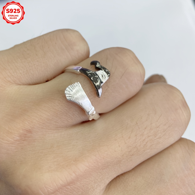 Women's Witch Hat & Broom 925 Sterling Silver Ring