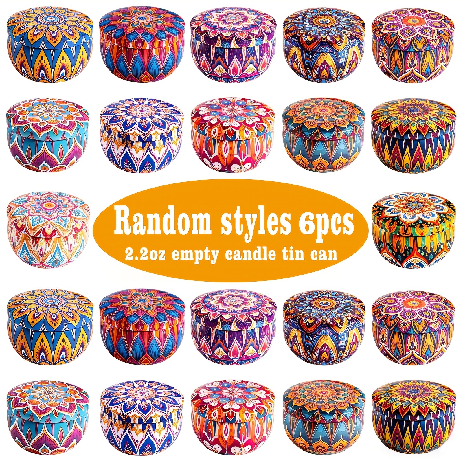 6pcs Candle Making Container Set, 2.2 Oz Mandala Random Color Empty Candle Jar with Lid,   Making Candles, Candlesticks, Holiday Decorations, Party Favors, Wedding Gifts, And Interior Decorations.   Decor