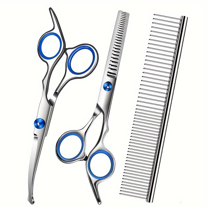 Image of Professional Pet Grooming Scissors Kit - Safe Stainless Steel Tools For Dogs And Cats - Perfect For Trimming, Shaping And Styling The Pet