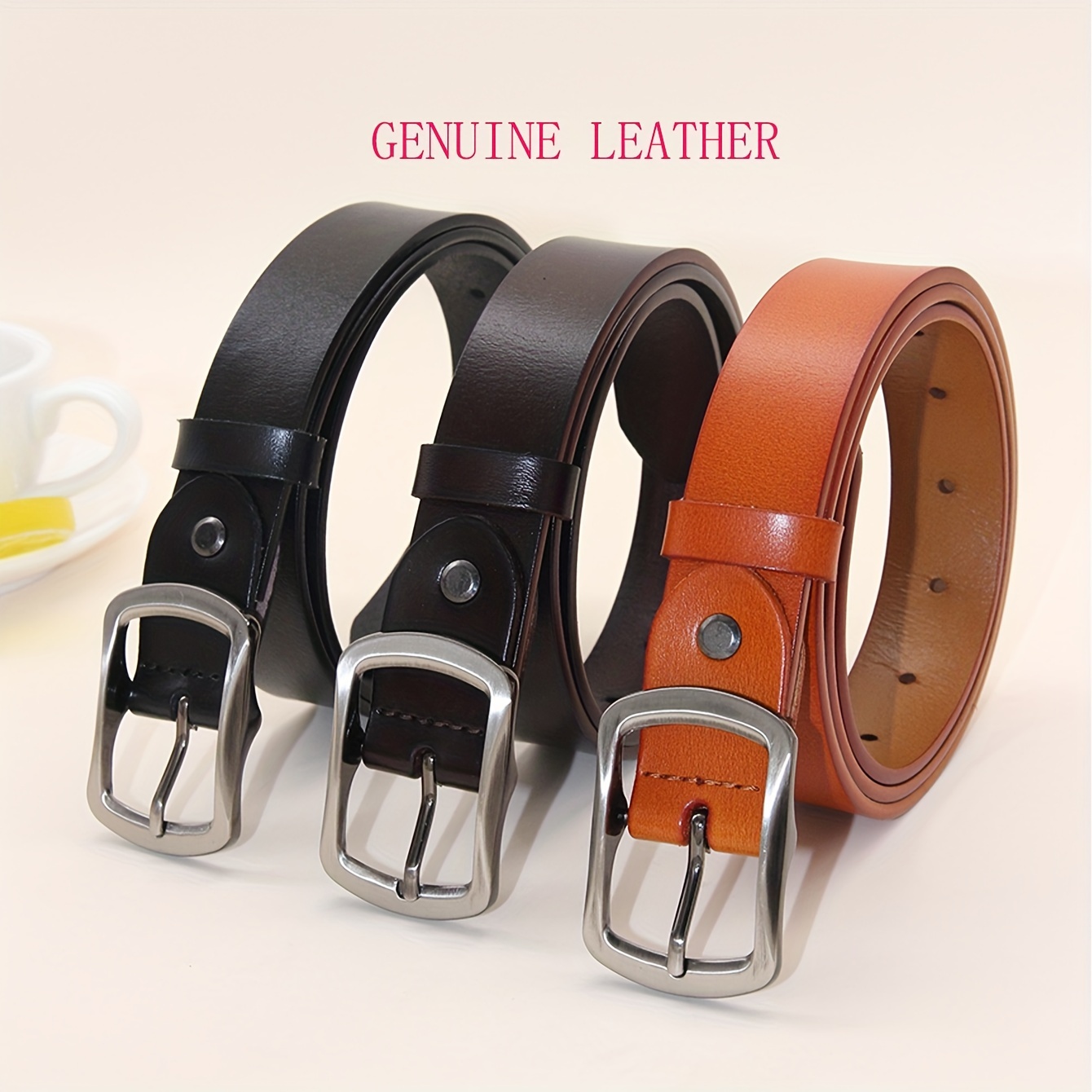 

Vintage Leather Belt Simple Solid Color Casual Jeans Belt Leather Belt For Men