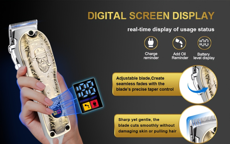 Kit professionnel de coiffure pour hommes LQT - Tondeuse 6 en 1 avec 13 accessoires et sac de rangement - Lames et peignes interchangeables, sans fil 36V - Design élégant or et noir - Pour usage à sec ou humide - Idéal pour salon, barbier ou usage domestique - Cadeau parfait pour Noël, fête des pères ou Saint-Valentin