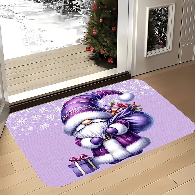 TEMU 2d Flat Printing 1pc Christmas Purple Gnome Theme Pattern Hd Printed Design Welcome Mat - Warm Festive Atmosphere, Suitable For Hallway, Laundry