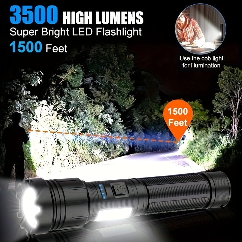 

Led Flashlight Rechargeable, 3500 Lumens Super Bright Magnetic Flashlight With Cob Work Light, 3+4 Mode, Xhp50 Tactical Flashlight For Outdoor Camping Emergency, Hiking Lighting,
