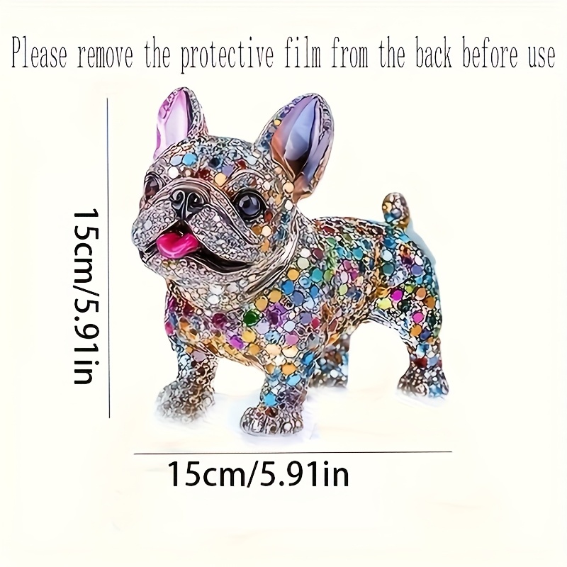 E-shop 2D Flache Schimmernde Französische Bulldogge Acryl - Bunte Kristallähnliche Hängeornament mit Rosa Schleife, Geeignet für Zuhause, Büro und
