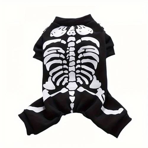 spooky skeleton pet costume for dogs cats halloween parties cosplay photo props soft polyester easy pullover design