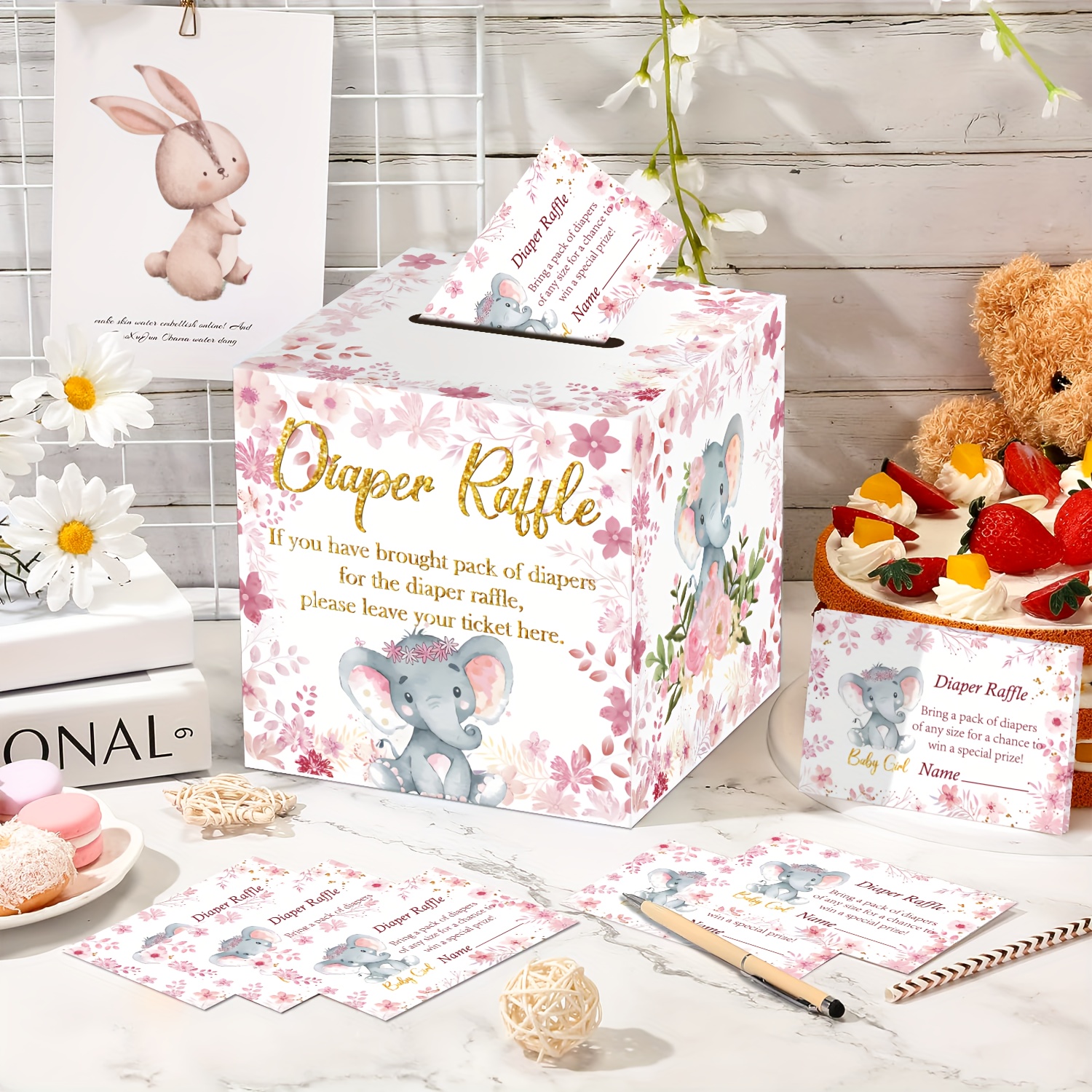 

51-piece Diaper Raffle & Advice Kit - Elegant Box With Adorable Tickets, Decor For Celebrations, Birthdays, Gender Reveals - Memorable Party Favors