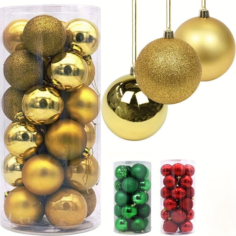 

24pcs Mini Christmas Ornaments - Shatterproof, 1.18" Hanging Balls In Assorted Colors For Tree Decoration, Holidays, Weddings & Mardi Gras Parties