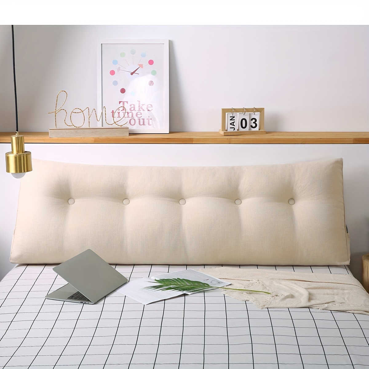 TEMU 1pc Contemporary Cotton-linen Headboard Cushion 39.37x16.69x7.87 Inches, Triangular Wedge Pillow, Tatami Backrest With Removable Washable Cover, Modern Bed Rest Pillow For Bedroom Lounge Decor