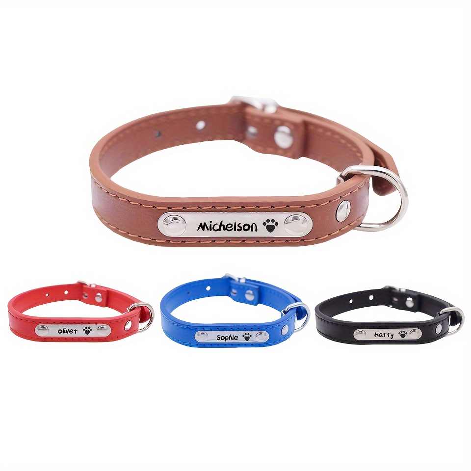 

Custom Engraved Pet Collar With Id Tag For Small And Medium Dogs And Cats - Personalized Anti-lost Phone Number Plate - Solid Pattern Leather Collar For Pet Safety And Identification