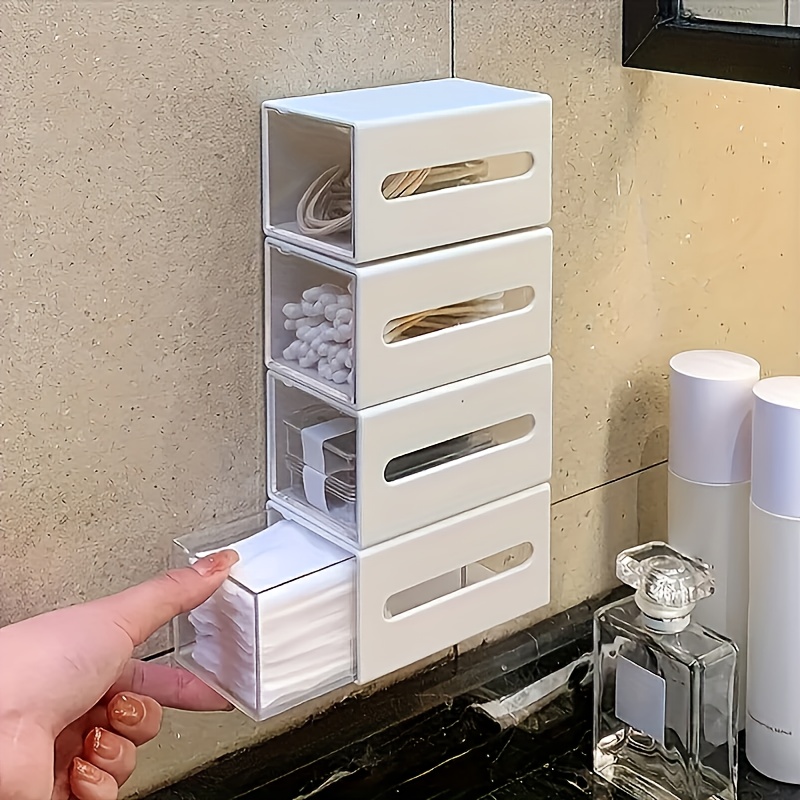 TEMU 4pcs Wall-mounted Storage Boxes - Transparent Plastic Multi-compartment Organizer For Bathroom & Vanity Organization, Space-saving Lightweight