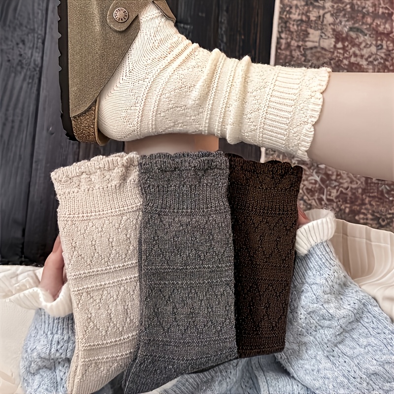 TEMU 4 Paar Herbst-Stil Spitzensocken mit , winkelige Ausschnitte, wadenhohe Socken, Vintage-Rüschen einfarbige wadenhohe Socken