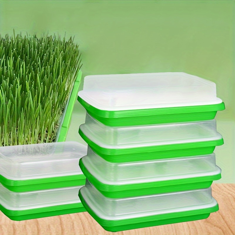 

1 Pack, Seed Sprouting Trays With Lids, 12.6x9.25 Inches, Hydroponic Baskets Plastic Nursery Tray, Soil-free Seed Germination Kit For Seedling Propagation, Contemporary Style Green Clear
