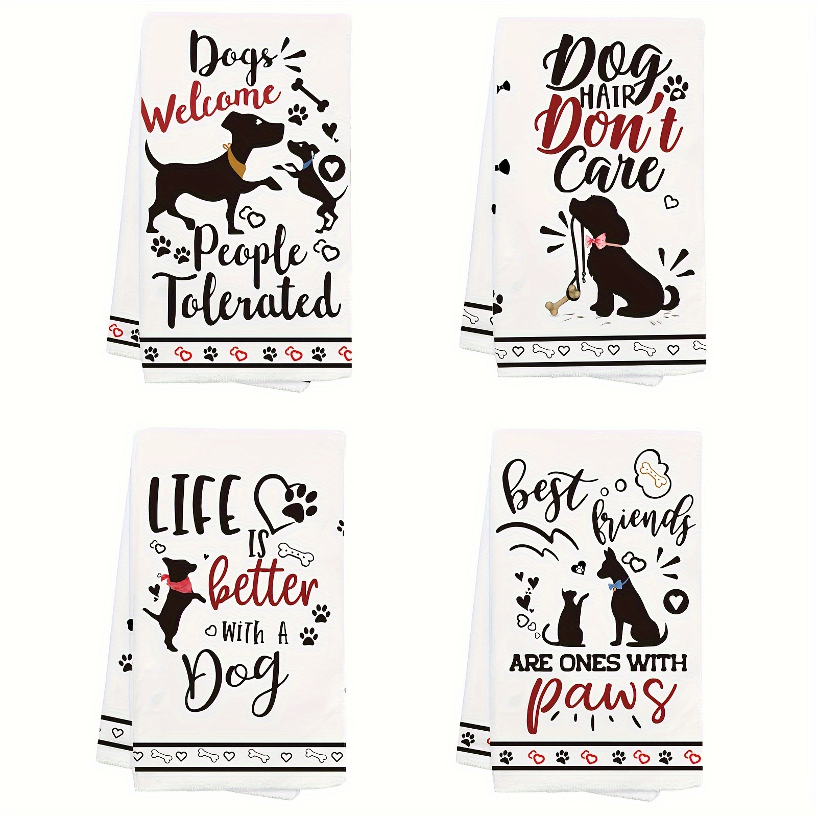 TEMU 4pcs Dog Kitchen Towels, Housewarming Gifts, For Women, Decorative Tea Towels, Dog Owners Mom Gifts, Funny Dog Kitchen Hand Towels, Cute Dog Kitchen Decor
