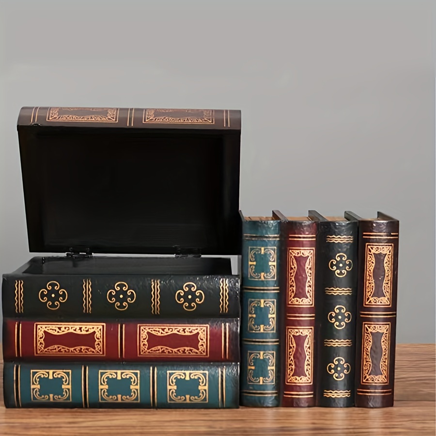 

Vintage-style Faux Book Storage Box - Wooden, Stackable Decorative Office Organizer With Covered Design