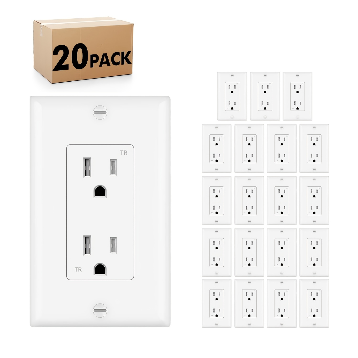 TEMU Prise décorative - 15A avec mise à et plaque murale certifiée UL - Robuste, convient pour bureau, prise électrique , compatible avec fiche ,
