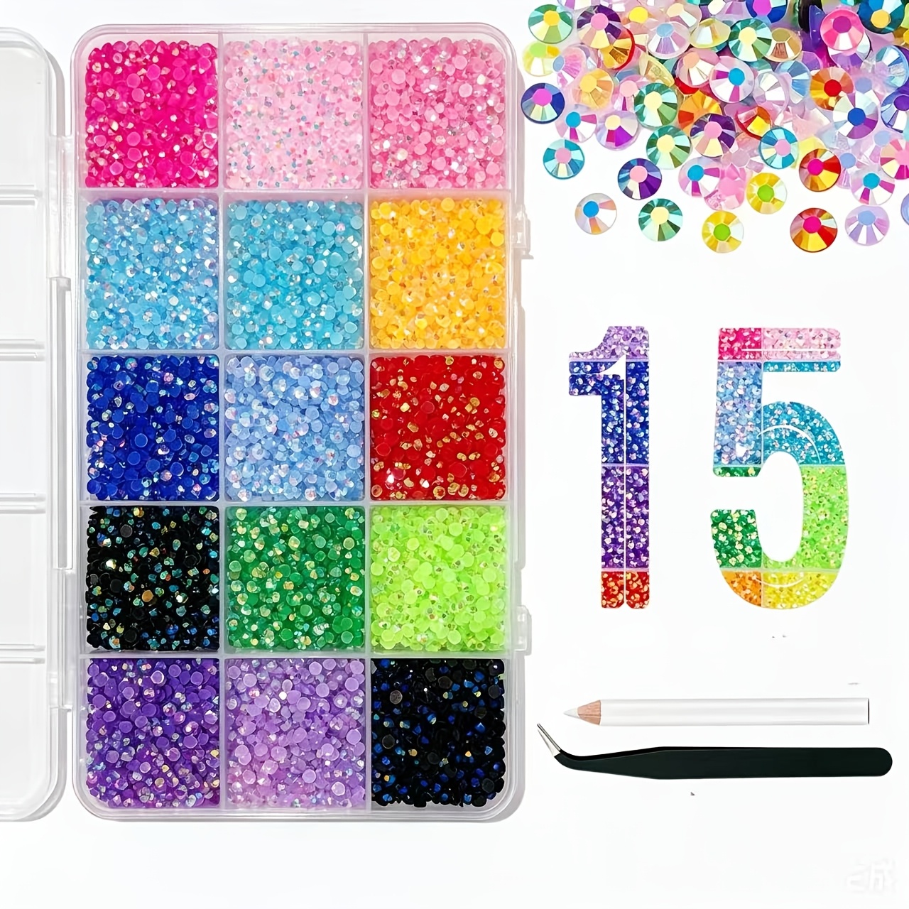 TEMU Nouveauté Été 5600pcs Strass à Base Plate 3Mm, avec Pince à Épiler et Stylo à Pointiller, Idéal pour Décoration, Vêtements, Tasses, Chaussures,