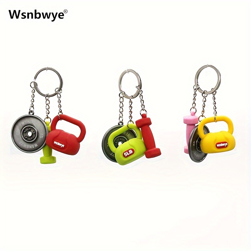 

Wsnbwye Fitness Keychains: 3pc Rubber Dumbbell, Kettlebell, And Barbell Pieces With Pu Coating - Suitable For Decorating Backpacks, Keys, And As Gifts