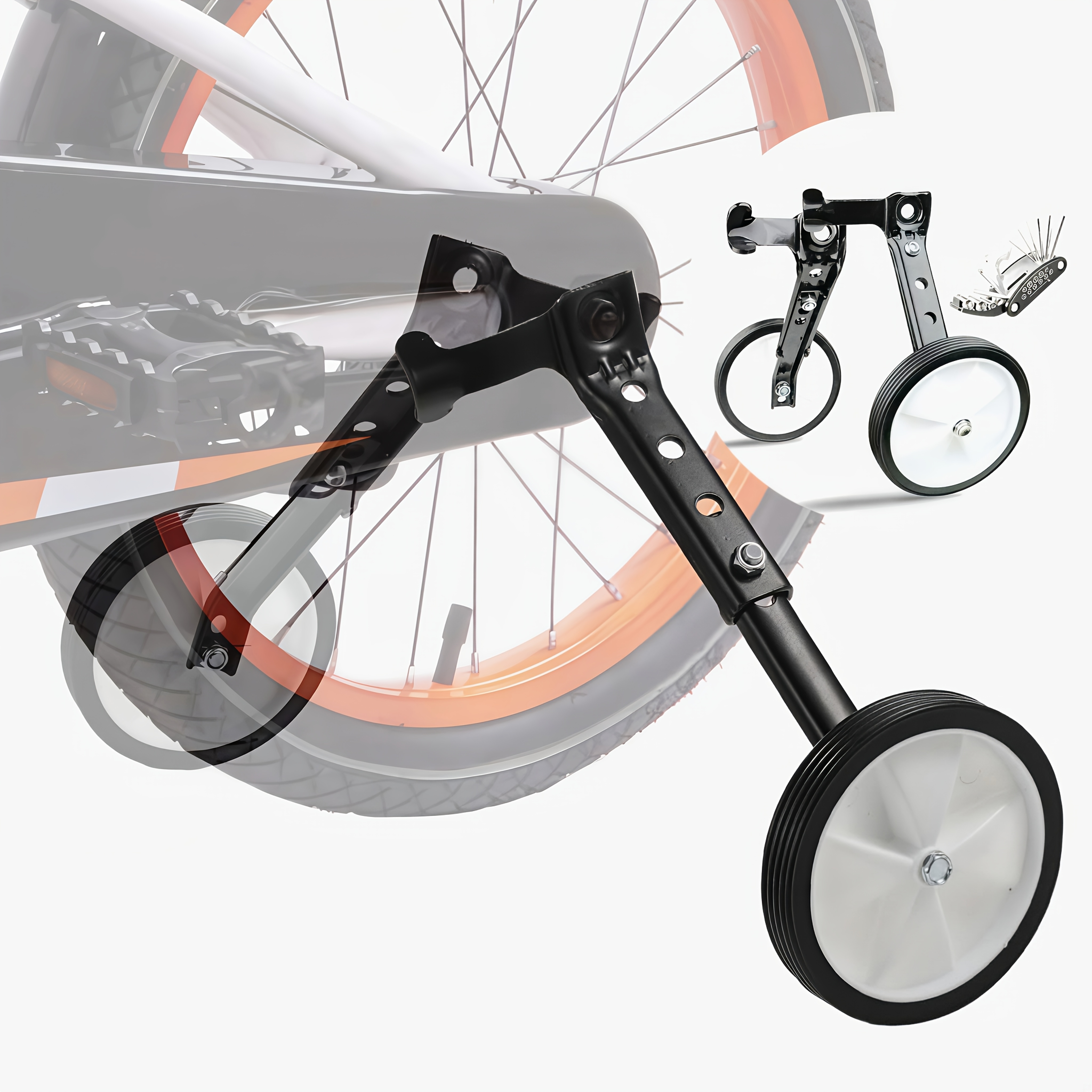 2 bicycle auxiliary wheels including installation hardware 16 in 1 multi function wrench height adjustable 18 22 inch bicycle stable safety kit reinforced stainless   triangular anti   design load bearing 75kg
