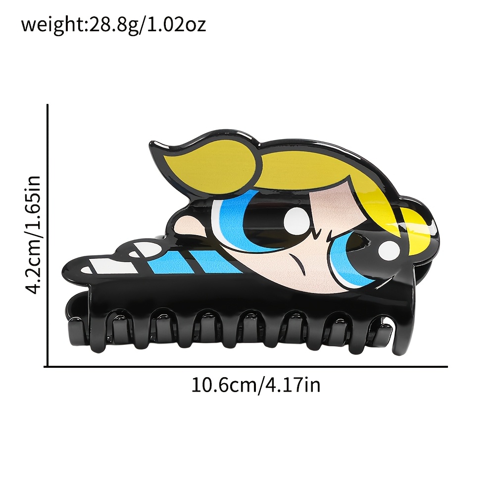 TEMU 1pc Powerpuff Hair Clips. Cute Acrylic Shark Clips Featuring , Bubbles And . Sweet And Edgy Y2k-style Hair Additions For Women
