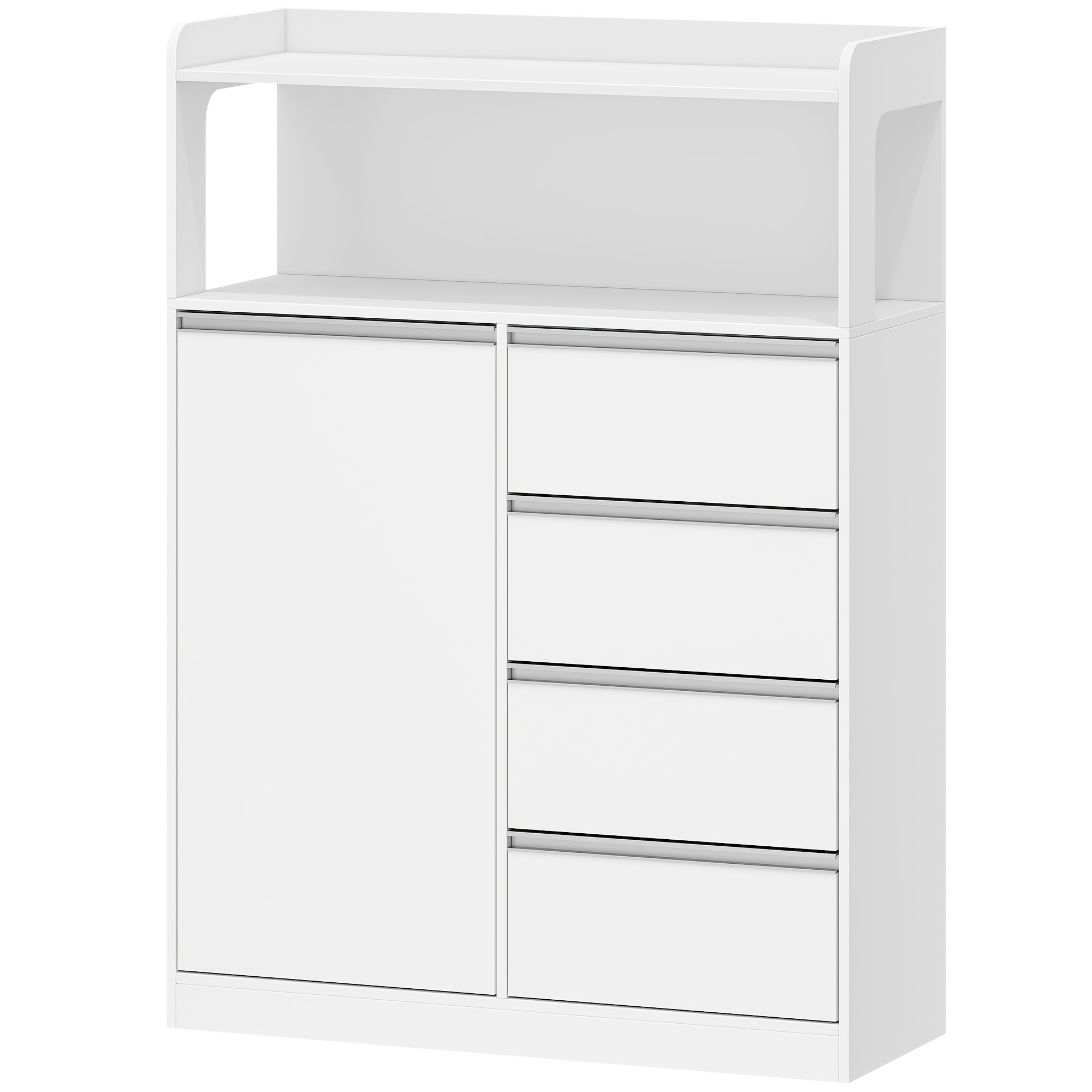 Bathroom Cabinet, Kitchen Cabinet, Storage Cabinets With 4 Drawers And Adjustable Shelves, Tall Bathroom Cabinets, For Bathroom, Living Room, Modern, White, 30 X 80 X 110 Cm