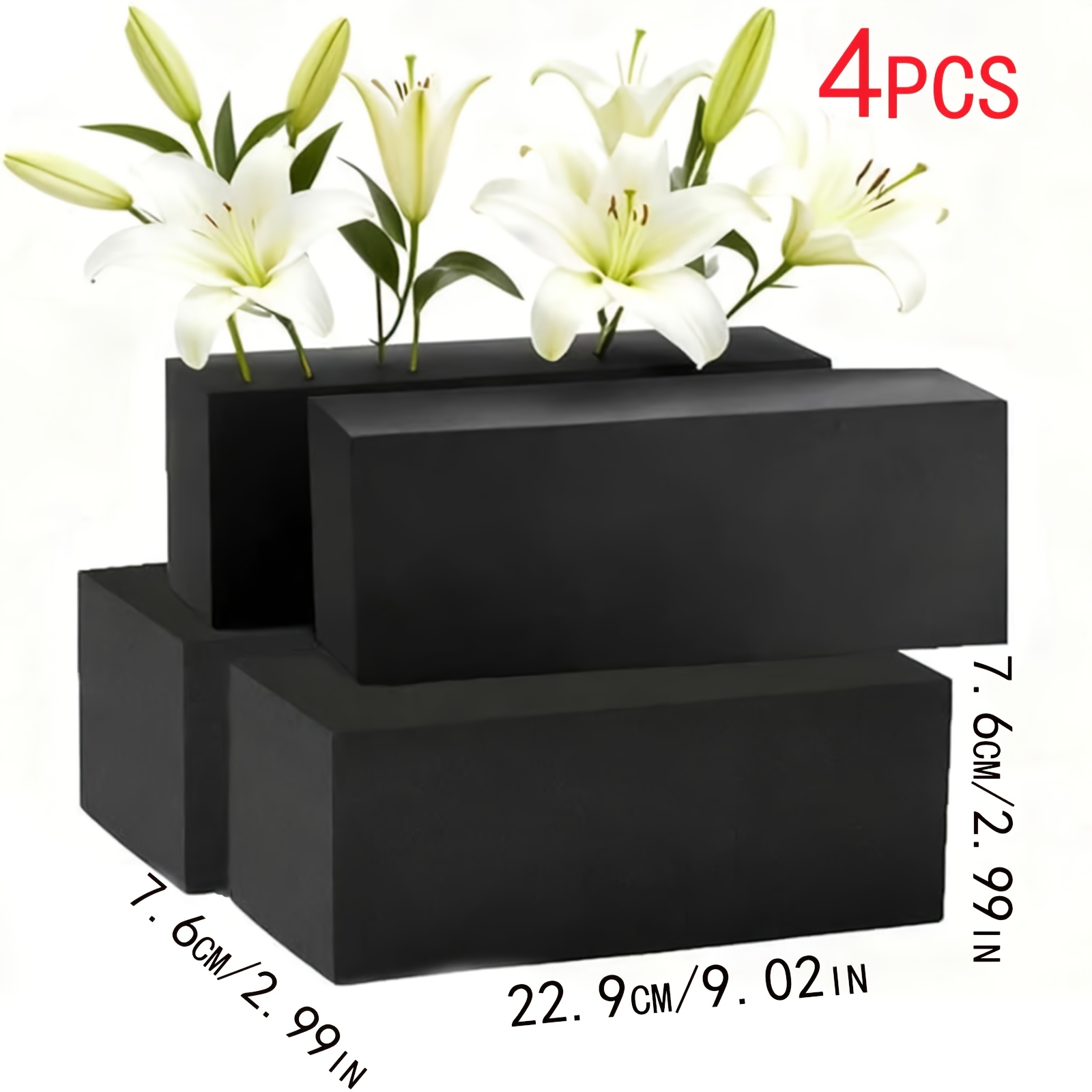 E-shop Ein Set aus 4 Blumensteck Schaumstoffblöcken, jeder mit einer Länge von (9.02 Zoll x 2.99 Zoll x 2.99 Zoll), schwarzer trockener und nasser