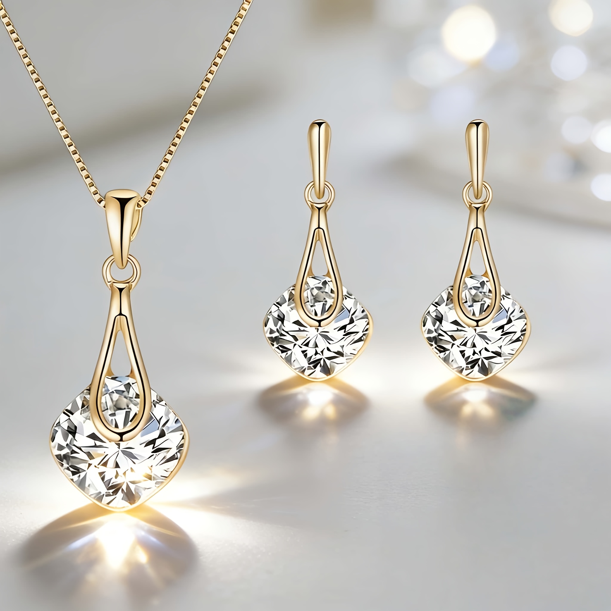 316 Stainless Steel Inlaid Synthetic Synthetic Zirconia Necklace and Earrings Jewelry Set, Elegant and Minimalist Design, Versatile Vintage-style Fashion Accessories, Suitable for Women, Couples, Streetwear, Daily Commutes, Weddings, Holidays, and