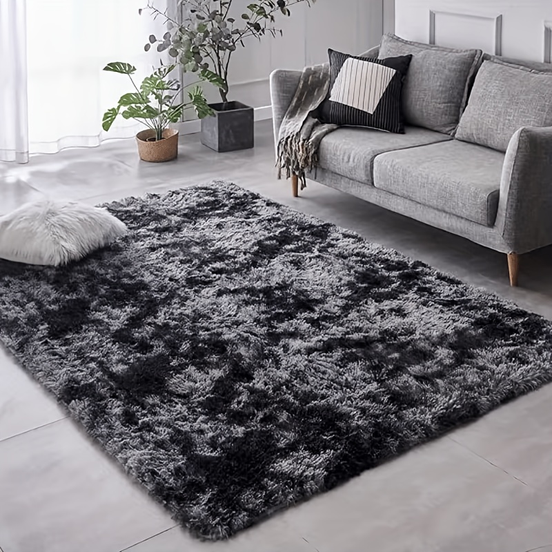 1pc Tie-dye Dark Gray Rug, Fluffy Shaggy Polyester Material